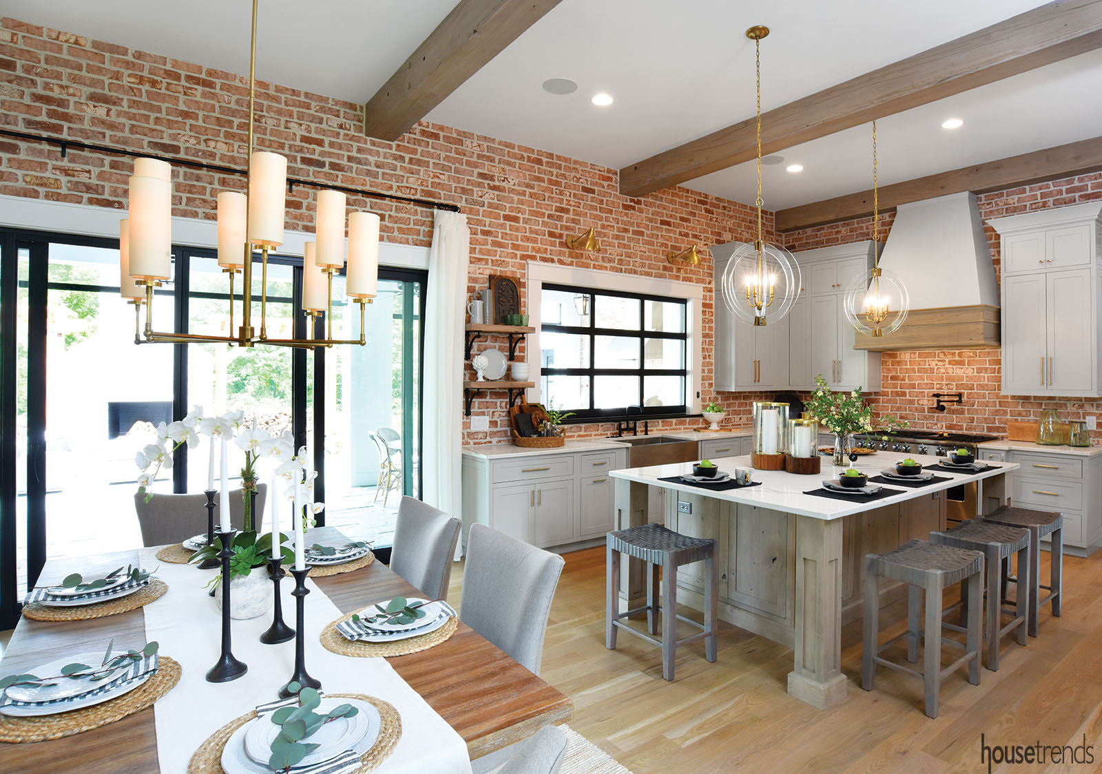 Exposed brick creates an industrial vibe