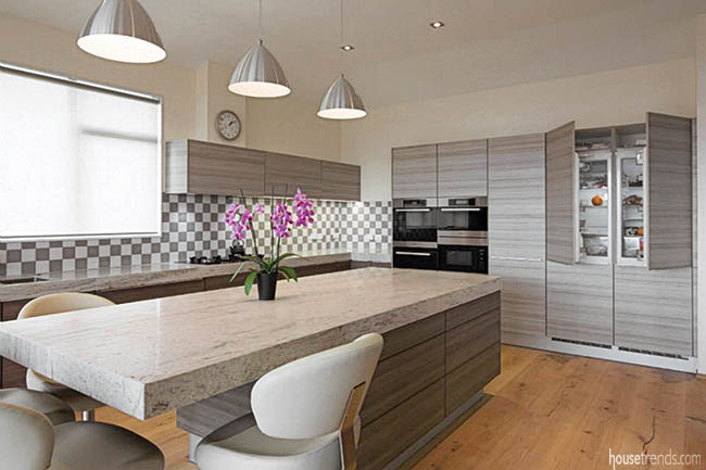 Kitchens feature sleek looks and hidden appliances