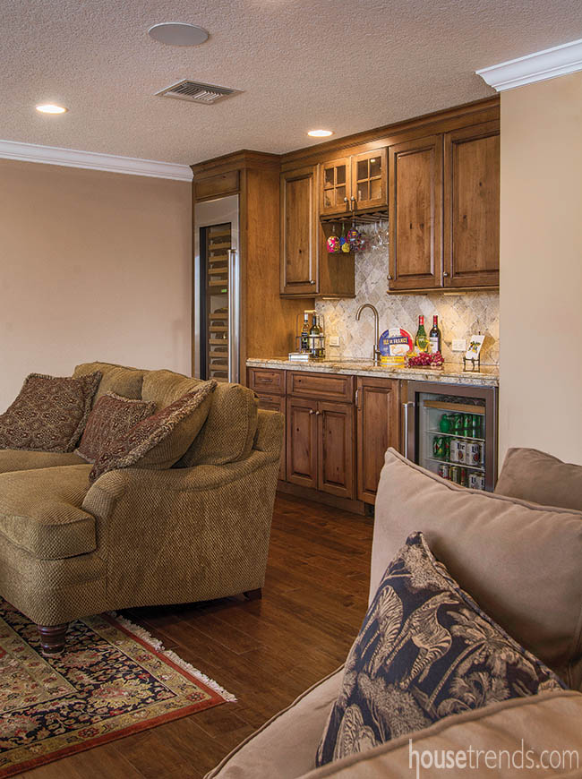 Bar cabinetry updated to match the kitchen