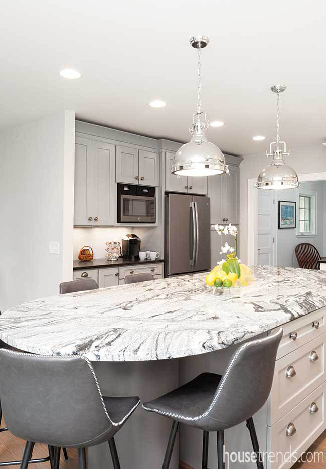 Kitchen design includes a coffee station