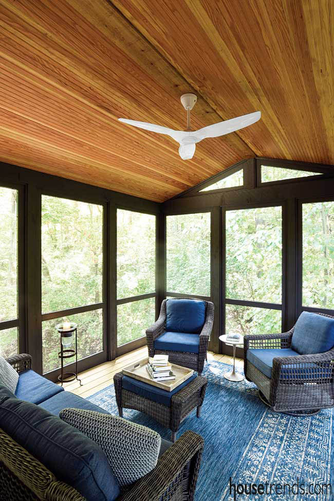 Screening keeps bugs out of a porch area