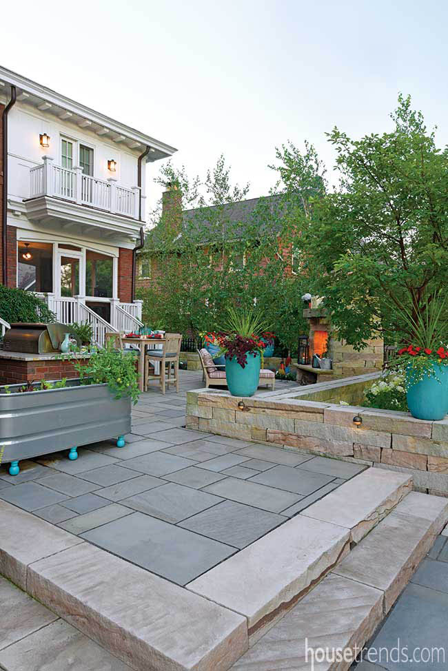 Patio with a variety of gathering spaces