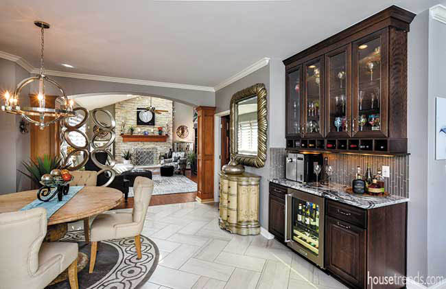 Wet bar complements a casual eating area