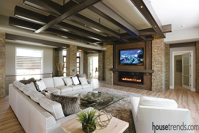 Living room layout connects to nearby spaces