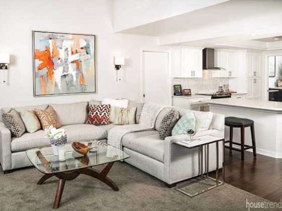 Kitchen overlooks a family room