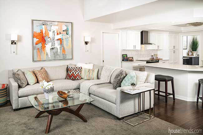 Kitchen overlooks a family room