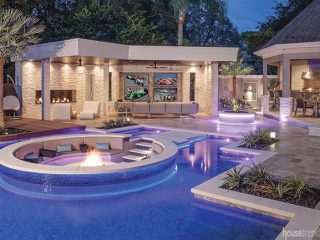 LED lighting transforms a neutral outdoor living space