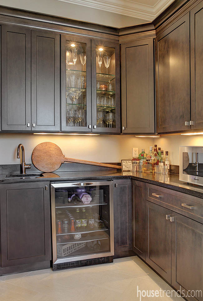 Glass-front cabinets double as display space