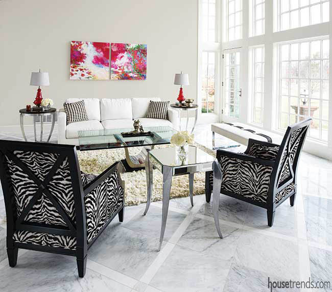 Artwork pops against gray walls