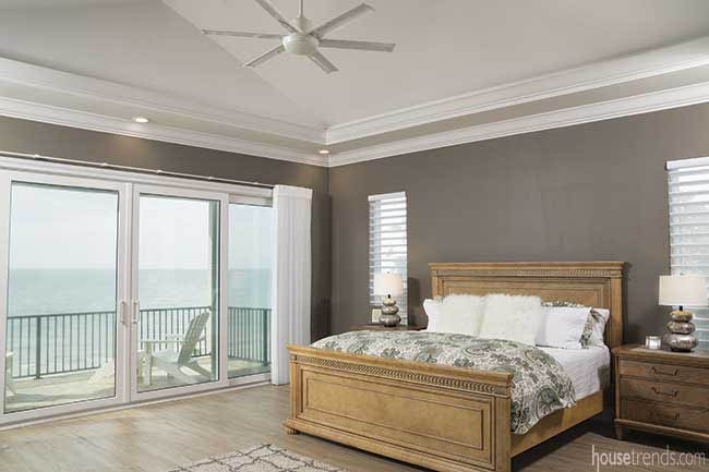 Master suite with a water view
