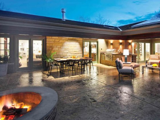 Outdoor lighting enables the party to carry on all night long