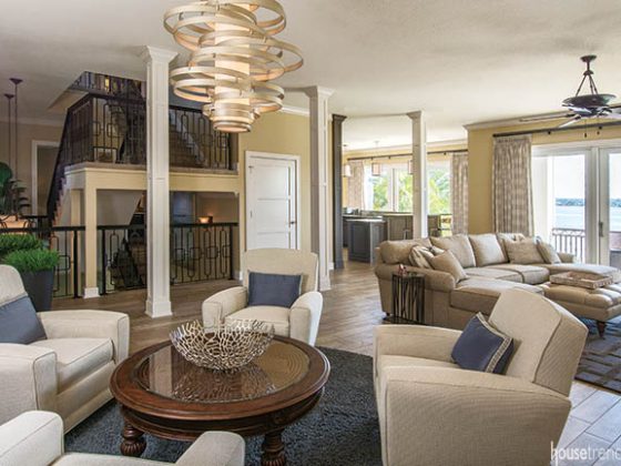 Accessories add calming colors to a living room