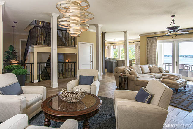 Accessories add calming colors to a living room