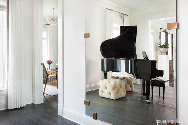 Mirror reflects back a piano