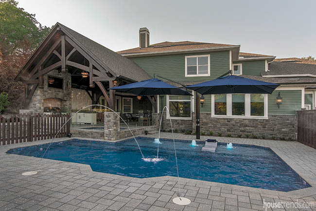 Patio umbrellas shade a sun shelf