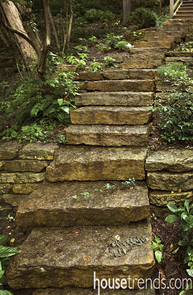 Natural stairs wind through a landscape