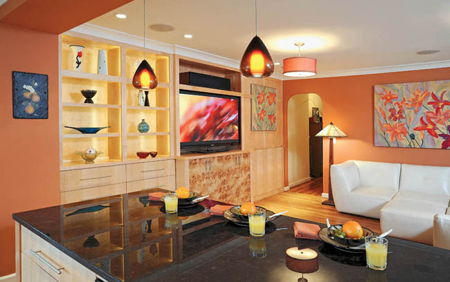 Kitchen and family room create one open space