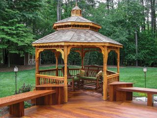 Outdoor gazebo serves as shelter from the elements