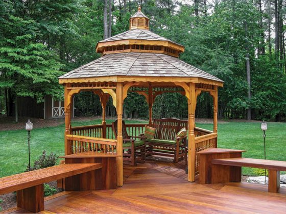 Outdoor gazebo serves as shelter from the elements
