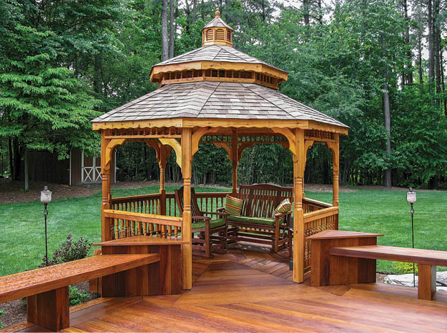 Outdoor gazebo serves as shelter from the elements
