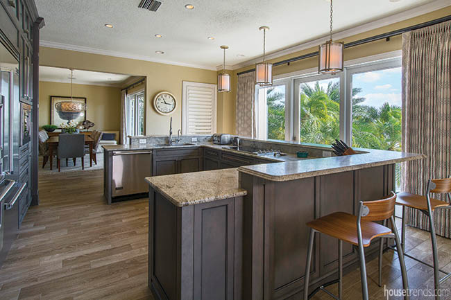 Maple cabinetry features a custom finish