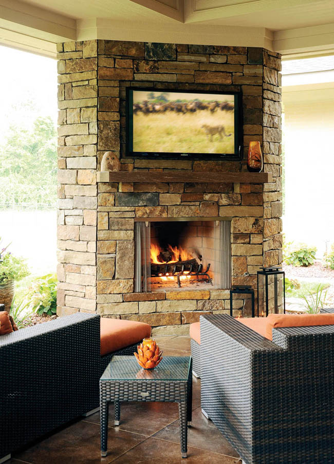 Fireplace adds warmth to a patio