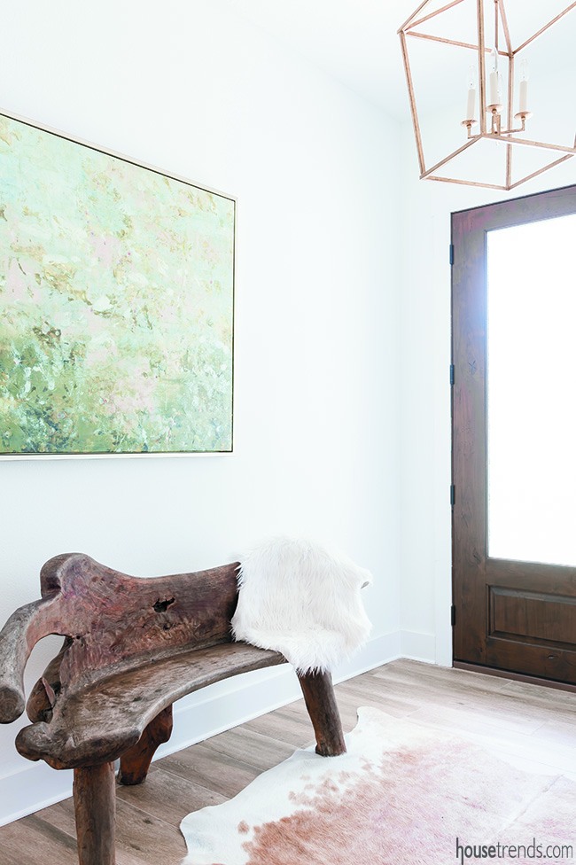 Wood bench in a foyer