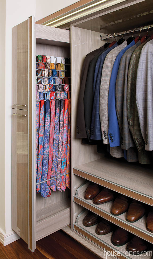 Custom cabinetry keeps a closet organized