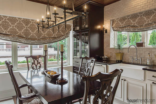 China hutch contrasts nicely with kitchen cabinetry