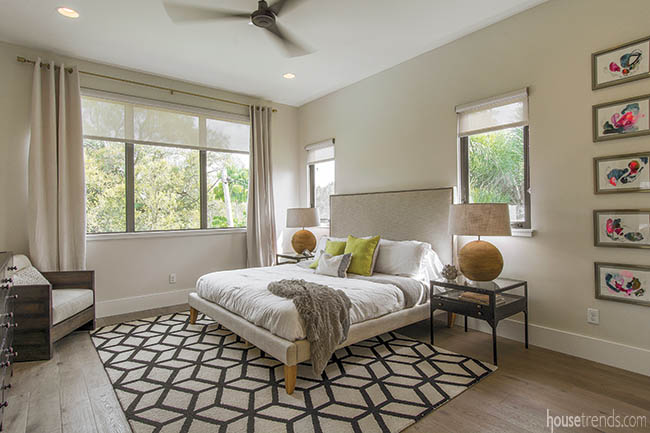 Master bedroom features a unique design