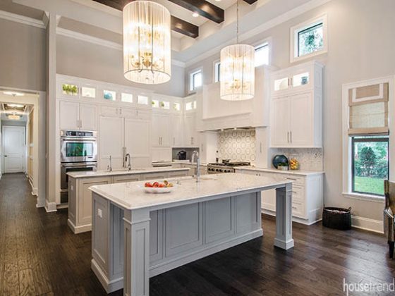 Lighting fixtures add a touch of character to this kitchen