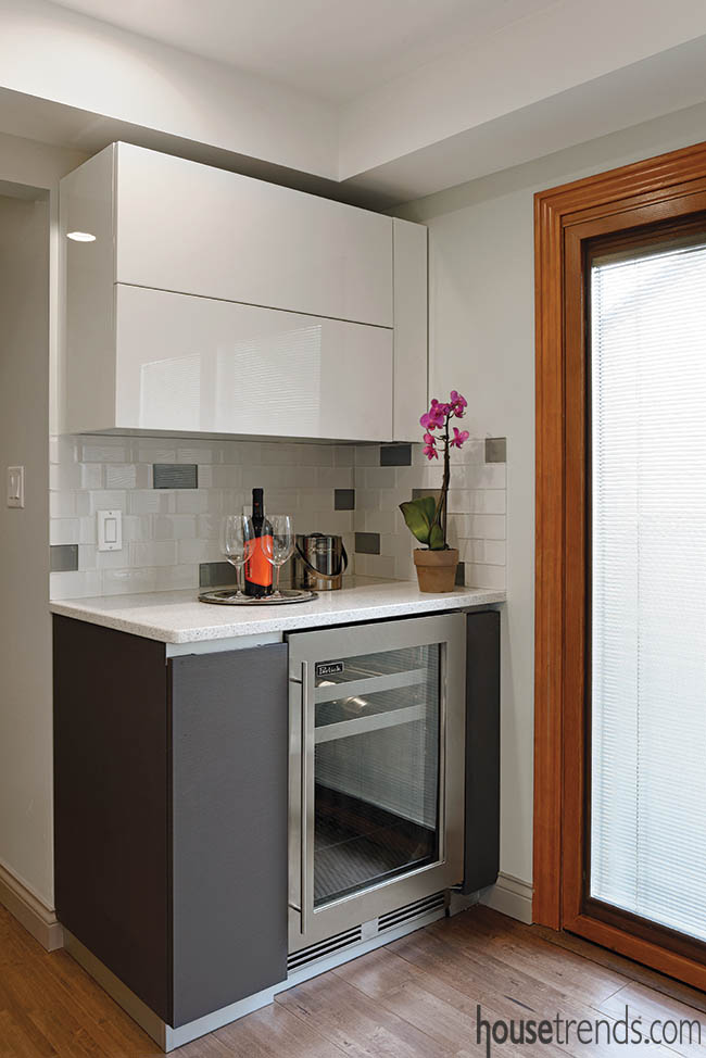Undercounter wine refrigerator adds convenience to a bar area