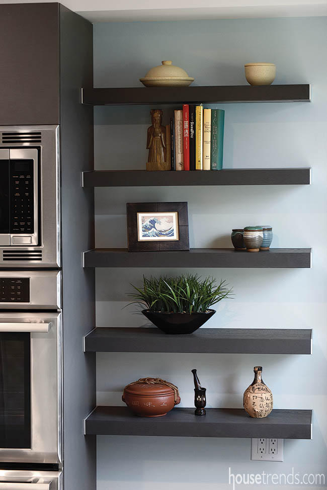 Floating shelves show off home decor