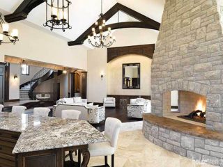 Three-sided fireplace warms up an open floor plan