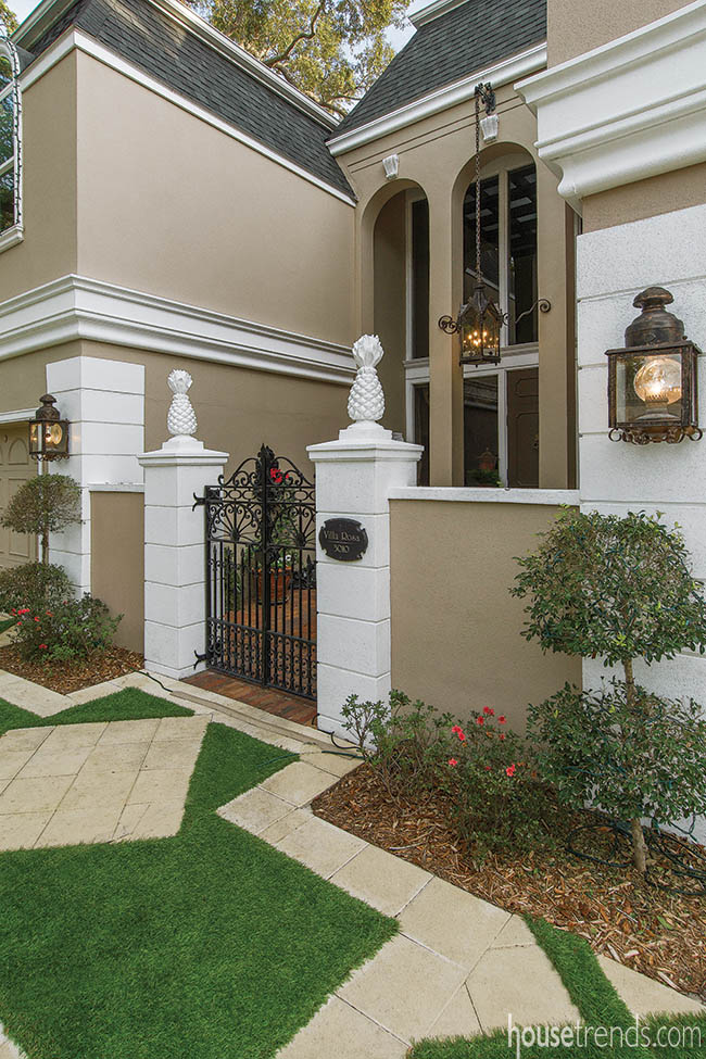 Artificial turf softens a front entry