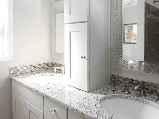 Glass knobs dress up bathroom cabinetry