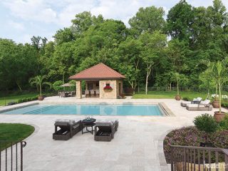 Saltwater pool dominates a back yard design