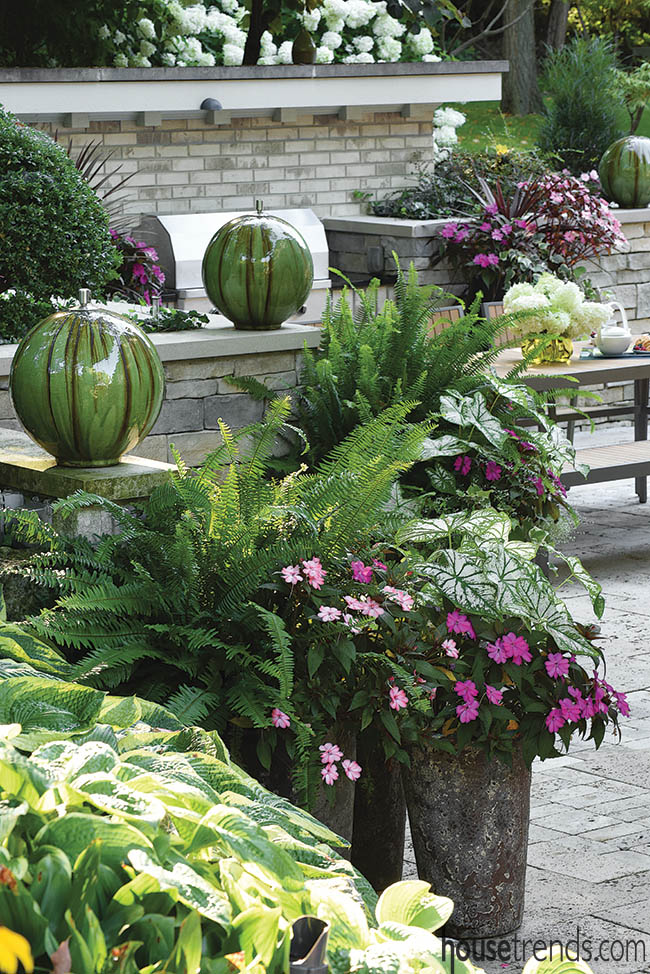 Potted planters add color to a patio