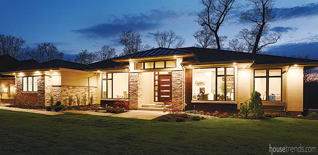 Stone pillars bring warmth to a modern design