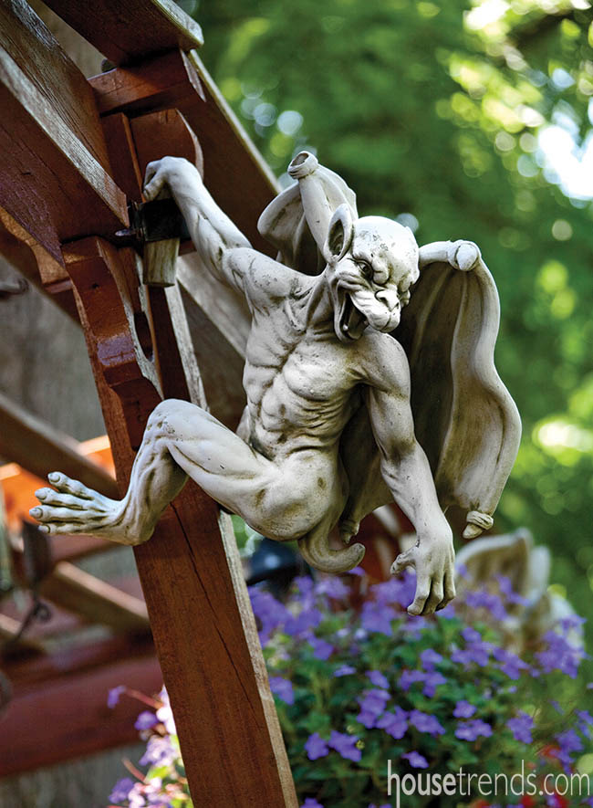 Gargoyles watch over a garden design