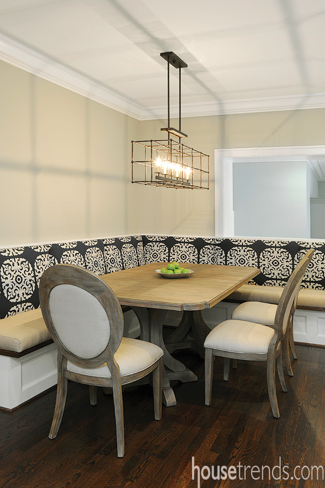 Banquette offers privacy in an open great room design