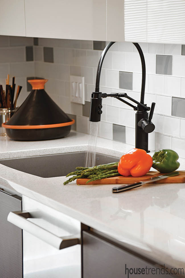 Black kitchen faucet designed for convenience