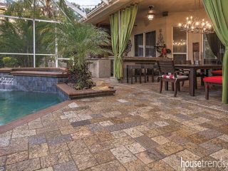 Covered outdoor living space offers a break from the elements