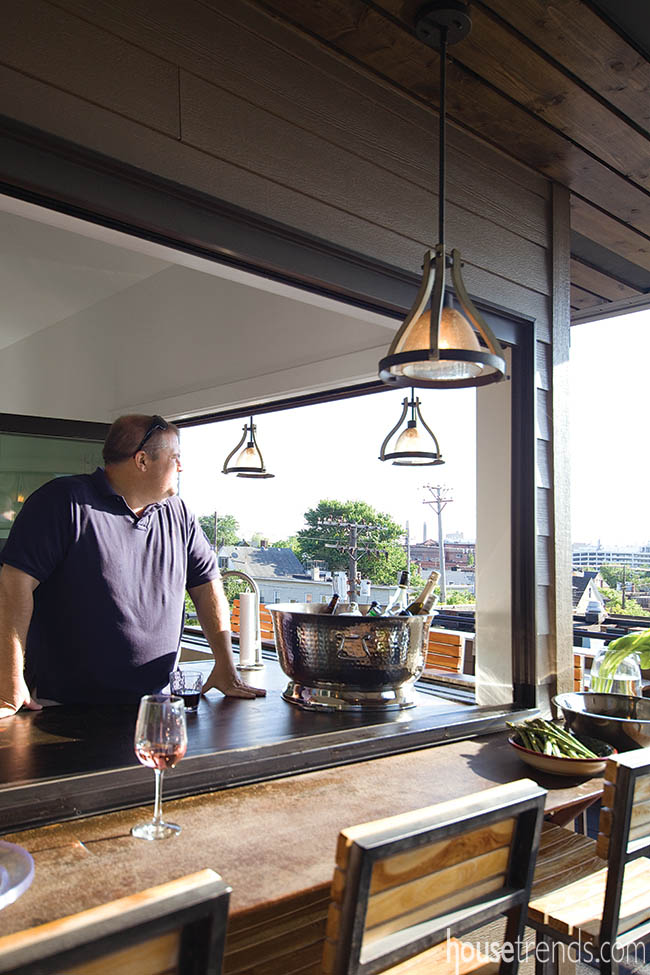 Stunning light fixtures shine on a bar