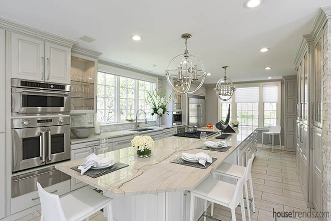 Kitchen island boasts bar stools
