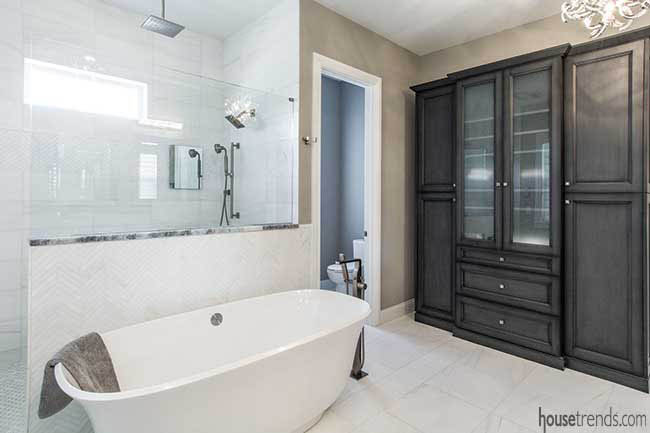Freestanding tub in a master bathroom