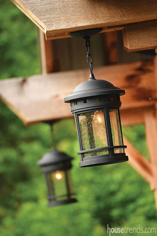 Lanterns light up a pavilion