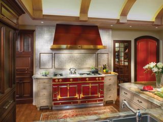Kitchen design revolves around a dramatic range