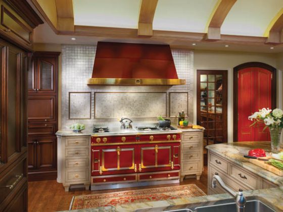 Kitchen design revolves around a dramatic range