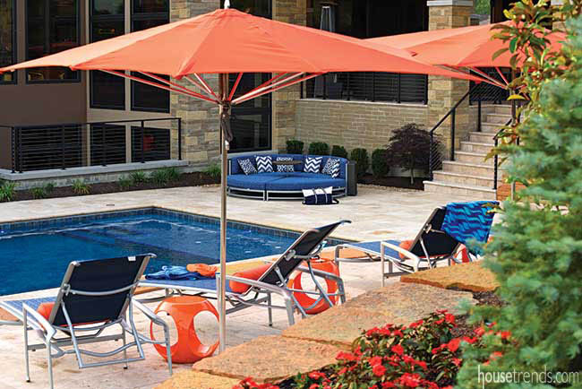 Patio furniture pops in an outdoor living area